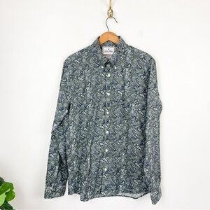 Brooks Brothers X Thomas Mason Green Cotton Paisley Button Down Sz M